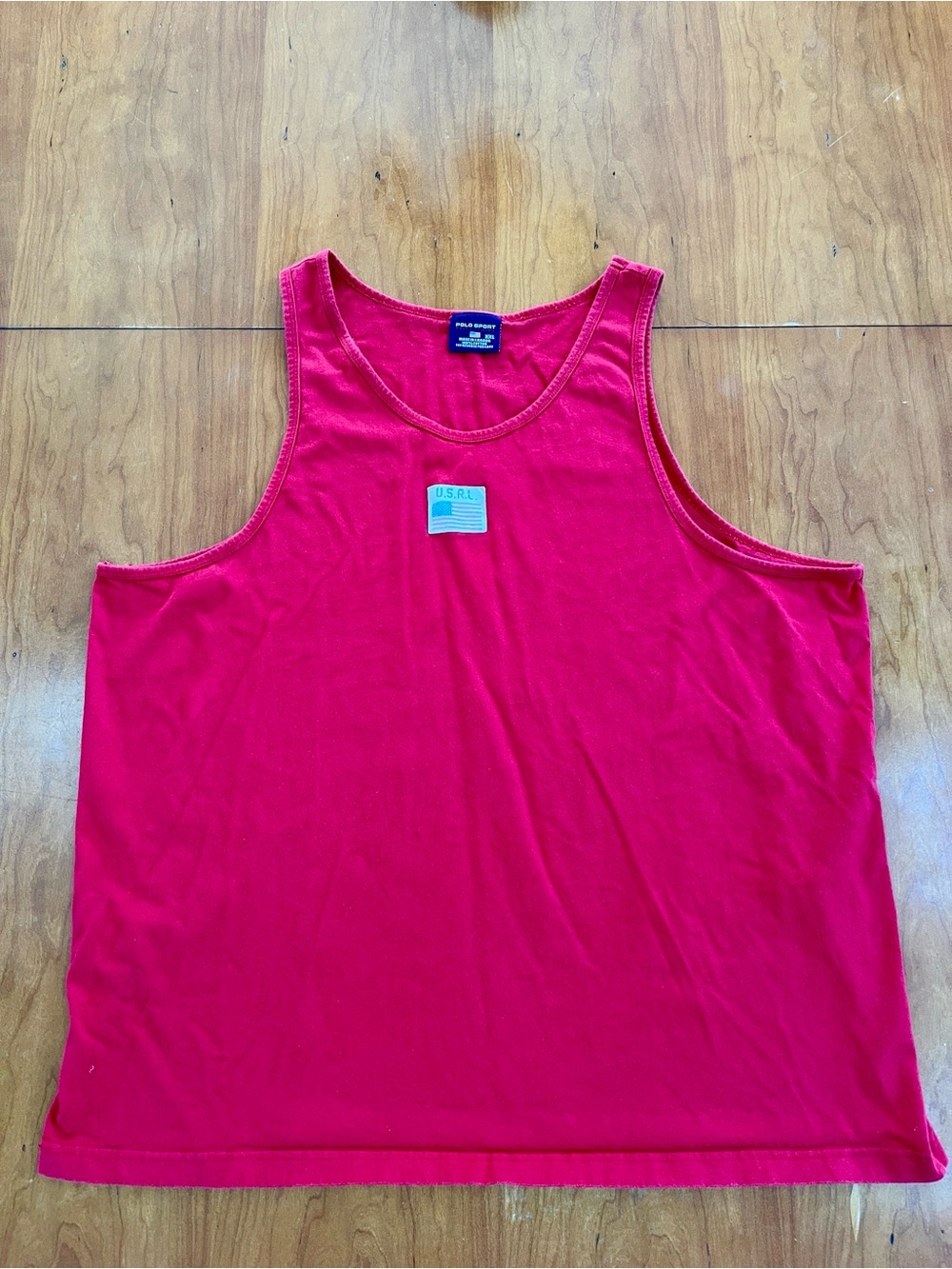 Ralph Lauren Polo Vintage 90's Men's Red Cotton Tank Top w/Flag Patch Logo XXL.